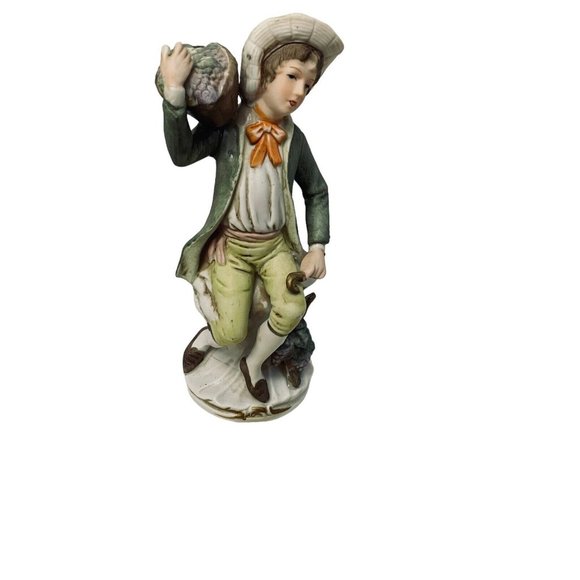 Vintage Homco Tuscany Boy with Basket of Grapes Bisque Figurine Japan 1970 9" x - Picture 6 of 9